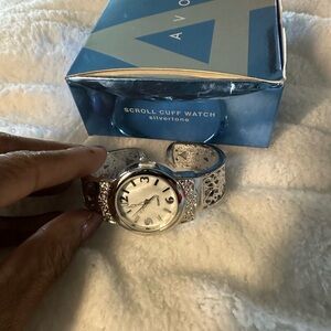 Avon vintage SCROLL CUFF Watch- silvertone